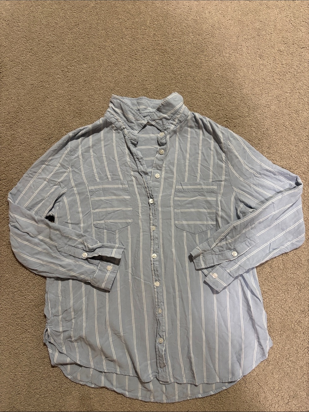Ricki's Blue and White Striped Button-Down Flannel Shirt